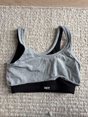 SET Active Grey & Black Layered Sports Bralette